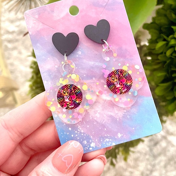 Lisa Frank Tiger Acrylic Sticker Earrings - Picture 2 of 4